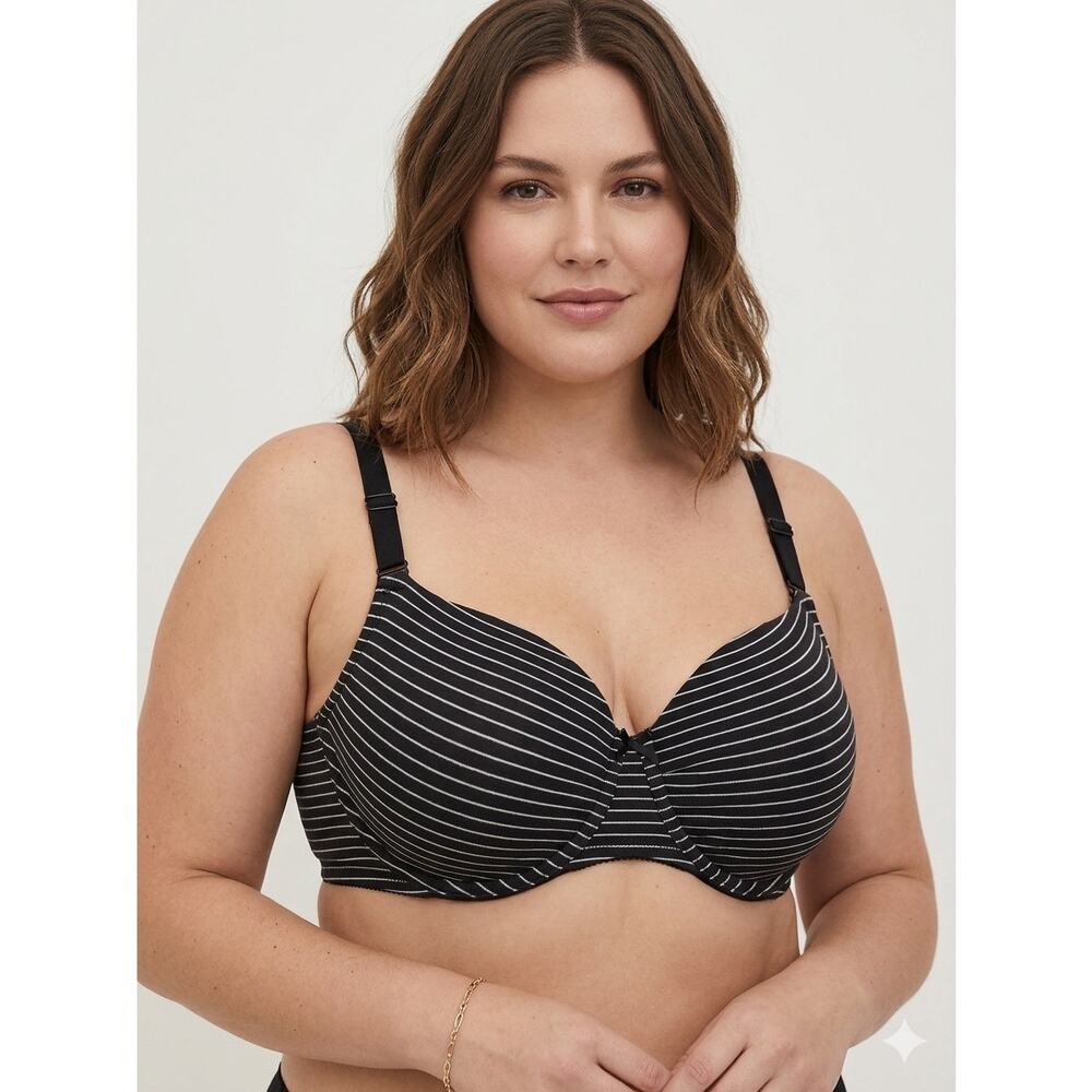 Cacique Lane Bryant Striped Cotton T-Shirt Bra 42DD